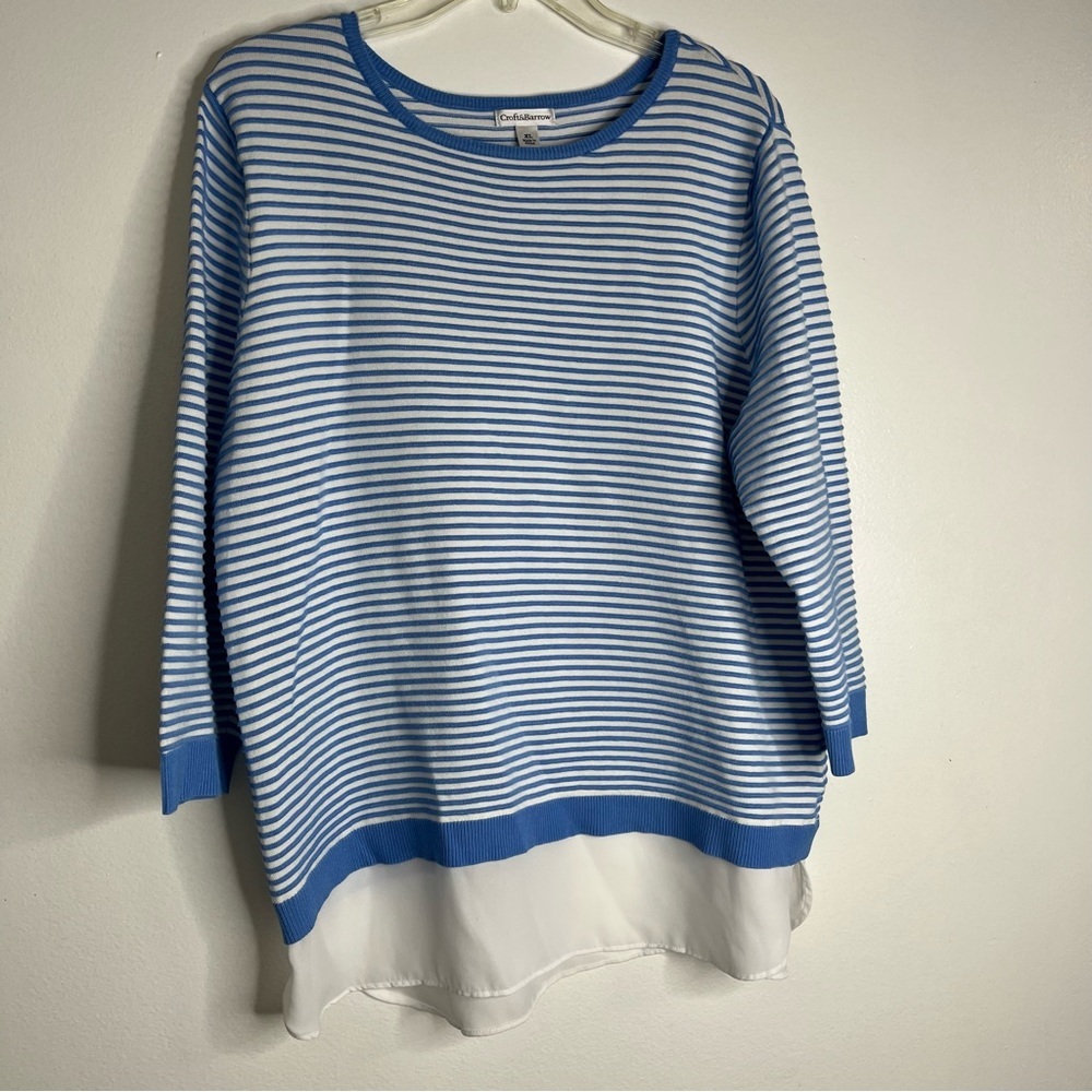 Croft & Barrow Top Women's XL Blue White Striped Pullover Sweater Chiffon Bottom